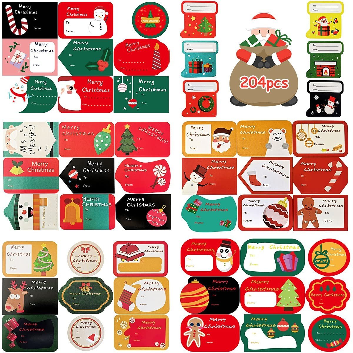 204 PIECES MERRY CHRISTMAS STICKERS