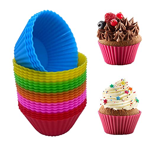 Cupcake Molds, 24 Pack Reusable Silicone Baking Cases Muffin Molds