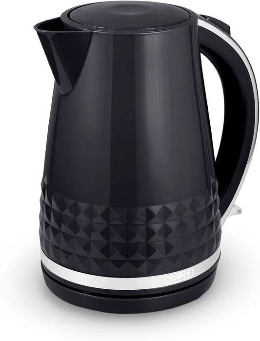 Tower T10075BLK Solitaire Kettle with 360° Swivel Base Cord Storage 1.5L 3KW Black and Chrome Accents