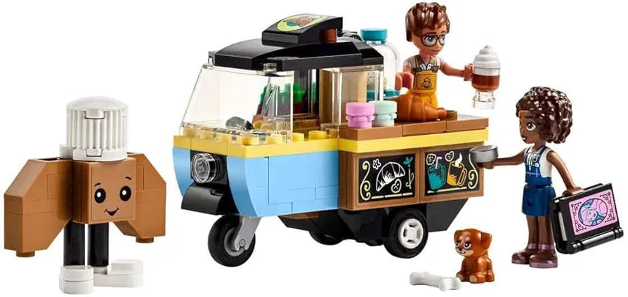 LEGO Friends Mobile Bakery Food Cart Toy for 6 Plus Year Old Girls, Boys & Kids, Vehicle Playset, Includes, Aliya and Jules Mini-Doll Characters and Aira Pet Dog Figure 42606