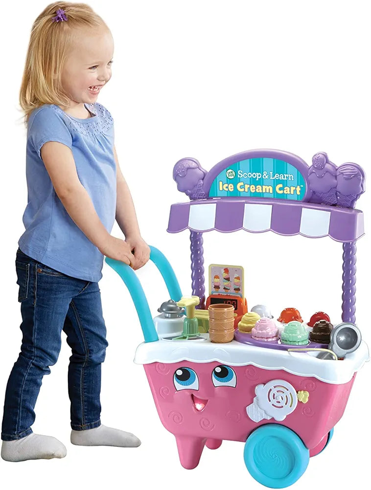 LeapFrog 600753 Scoop & Learn Ice Cream Cart, Pink, Pretend Toddler Toy for Role Play Food and Magic Ice Cream Scooper Scoop/Learn Cart Set, English Version, 2+ years