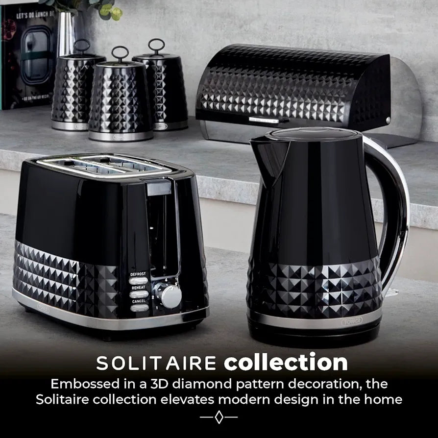 Tower T10075BLK Solitaire Kettle with 360° Swivel Base Cord Storage 1.5L 3KW Black and Chrome Accents