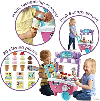 LeapFrog 600753 Scoop & Learn Ice Cream Cart, Pink, Pretend Toddler Toy for Role Play Food and Magic Ice Cream Scooper Scoop/Learn Cart Set, English Version, 2+ years