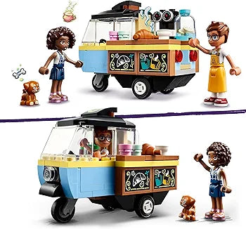 LEGO Friends Mobile Bakery Food Cart Toy for 6 Plus Year Old Girls, Boys & Kids, Vehicle Playset, Includes, Aliya and Jules Mini-Doll Characters and Aira Pet Dog Figure 42606