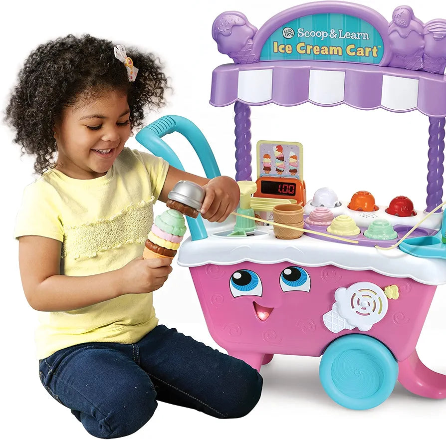 LeapFrog 600753 Scoop & Learn Ice Cream Cart, Pink, Pretend Toddler Toy for Role Play Food and Magic Ice Cream Scooper Scoop/Learn Cart Set, English Version, 2+ years