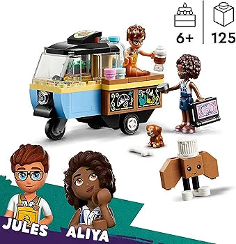 LEGO Friends Mobile Bakery Food Cart Toy for 6 Plus Year Old Girls, Boys & Kids, Vehicle Playset, Includes, Aliya and Jules Mini-Doll Characters and Aira Pet Dog Figure 42606