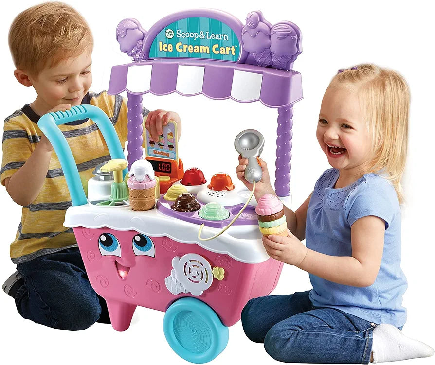 LeapFrog 600753 Scoop & Learn Ice Cream Cart, Pink, Pretend Toddler Toy for Role Play Food and Magic Ice Cream Scooper Scoop/Learn Cart Set, English Version, 2+ years