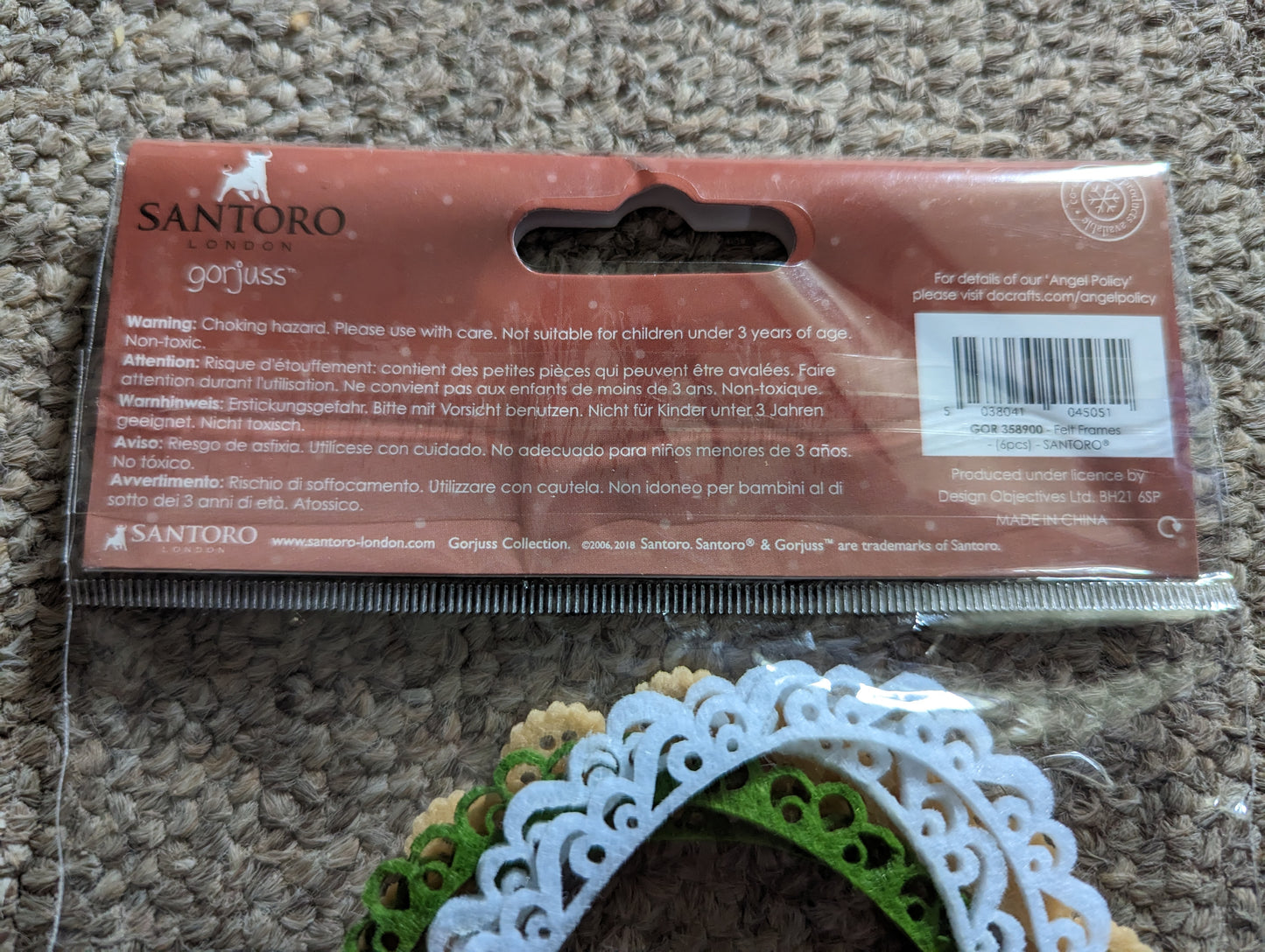 Santoro's Gorjuss Tweed Felt Oval & Circle Frame Shapes Pk6