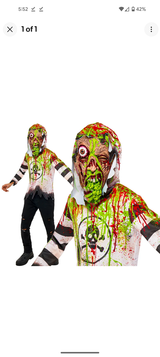 Boys Girls Toxic Zombie Biohazard Virus Halloween Fancy Dress Costume Age 8-10