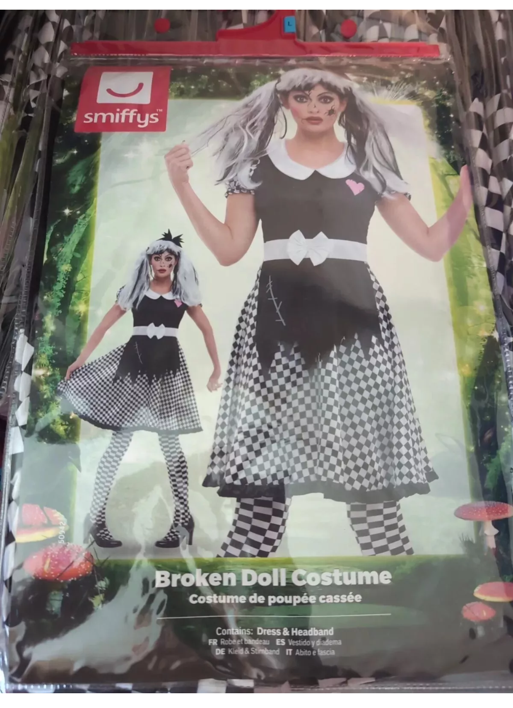 Broken Doll Fancy Dress Costume Creepy Dark Dolly Adults Halloween Outfit Large