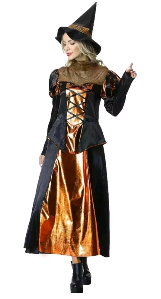 GRAJTCIN Shiny Witch Costume Long Sleeves Witch Dress Size Large Halloween