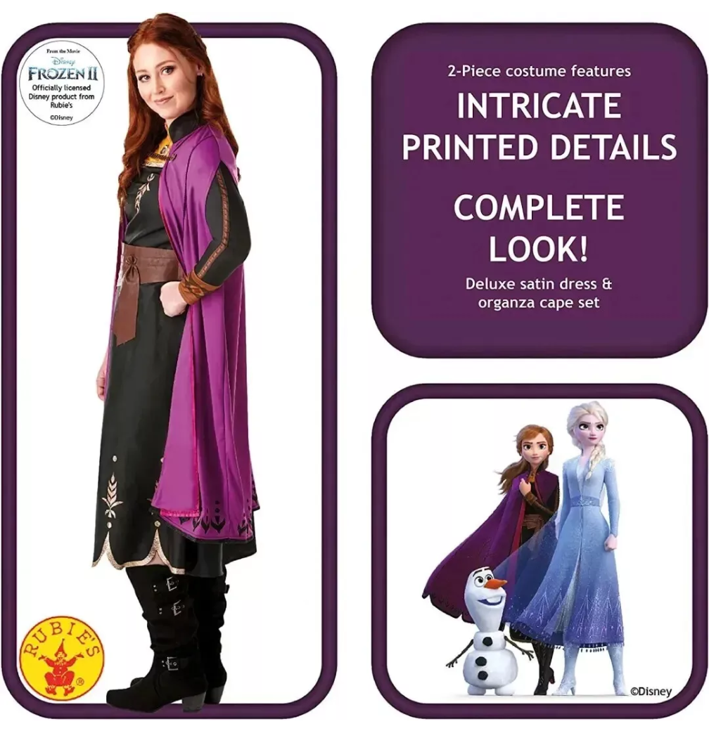 Rubie's Disney Frozen 2 Anna Deluxe Dress Adults Costume Ladies UK Xsmall 6-8