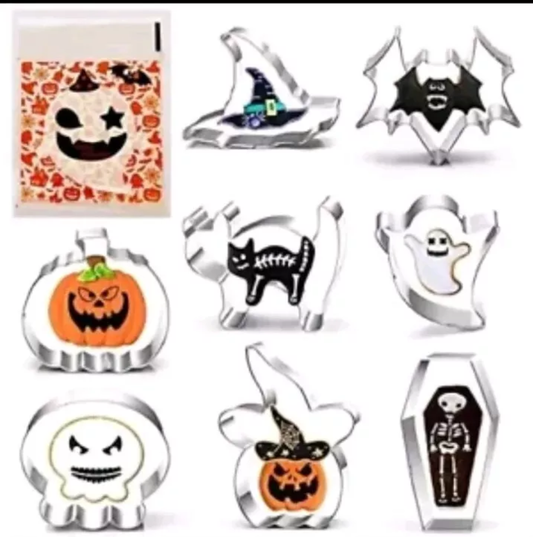 HALLOWEEN COOKIE CUTTER SET-8 PIECE 100-PACK GHOST COOKIE CANDY BISCUIT BAG