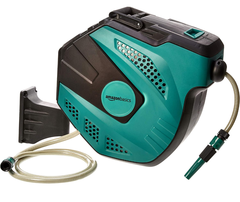 Amazon Basics Auto-Rewindable Wall-Mounted Reel with Hose, 35 m, Blue Green