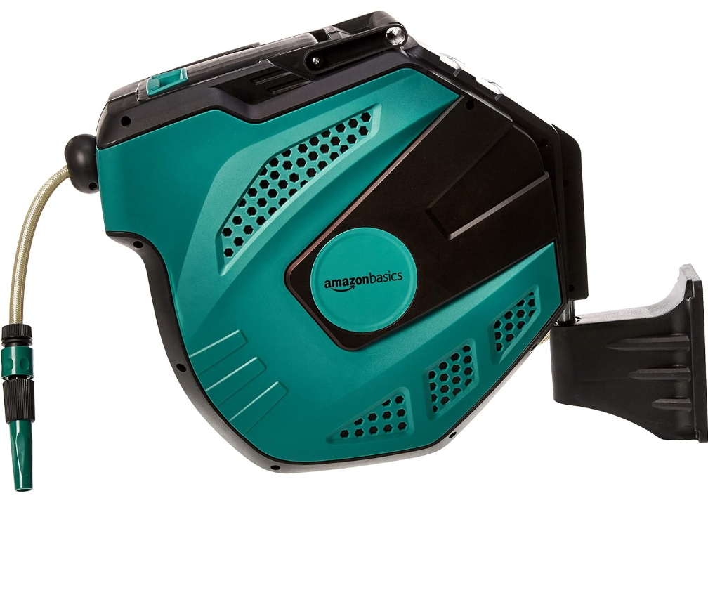 Amazon Basics Auto-Rewindable Wall-Mounted Reel with Hose, 35 m, Blue Green