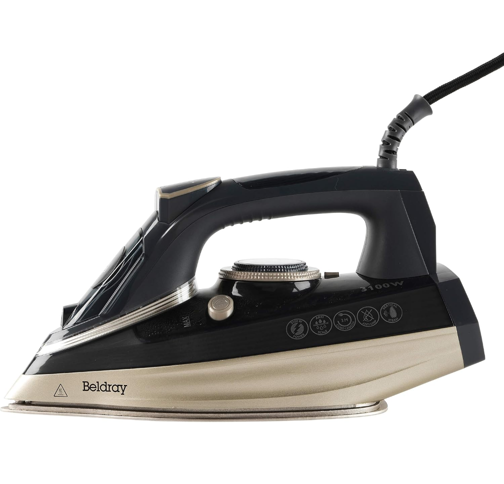 Beldray BEL0820PL Ultra Ceramic 3100W Steam Iron - Dual Soleplate Technology, Variable Temperature Control & Continuous Steam, Easy Grip Handle, 300ml Water Tank, Anti-Calc/Drip Function, Platinum