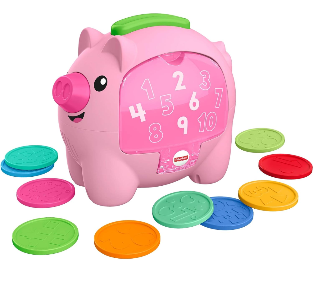 Fisher-Price Laugh & Learn Count & Rumble Piggy Bank, musical baby toy with fun motion action, GJC68