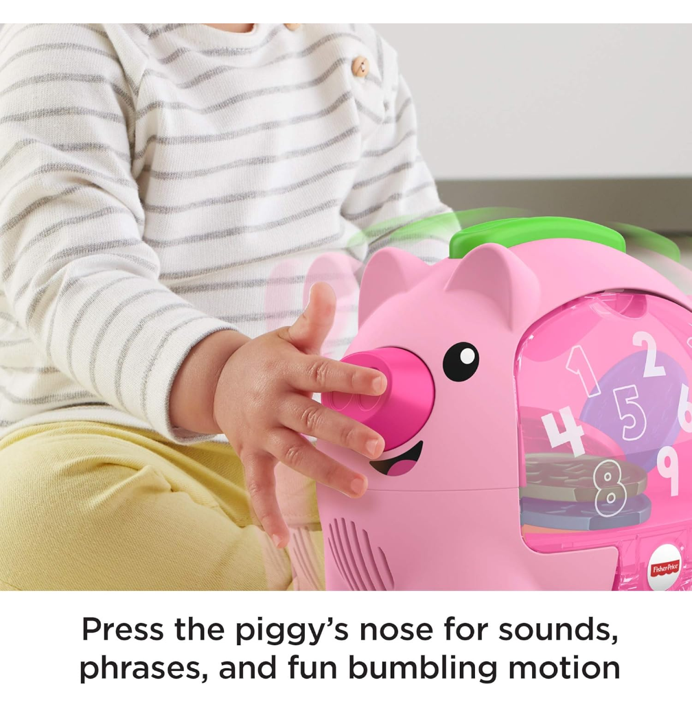 Fisher-Price Laugh & Learn Count & Rumble Piggy Bank, musical baby toy with fun motion action, GJC68