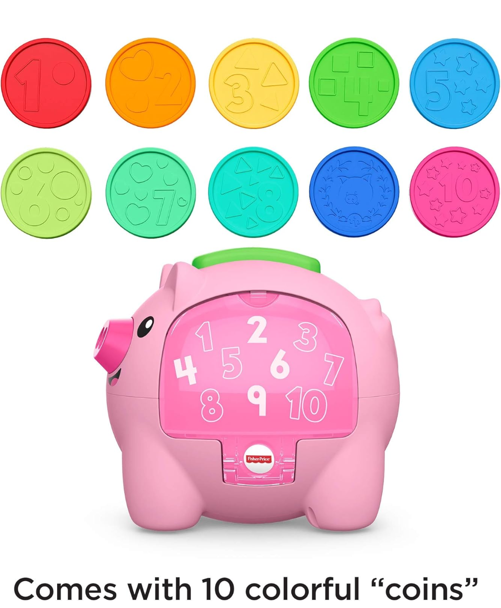 Fisher-Price Laugh & Learn Count & Rumble Piggy Bank, musical baby toy with fun motion action, GJC68