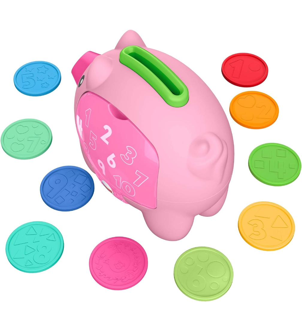 Fisher-Price Laugh & Learn Count & Rumble Piggy Bank, musical baby toy with fun motion action, GJC68