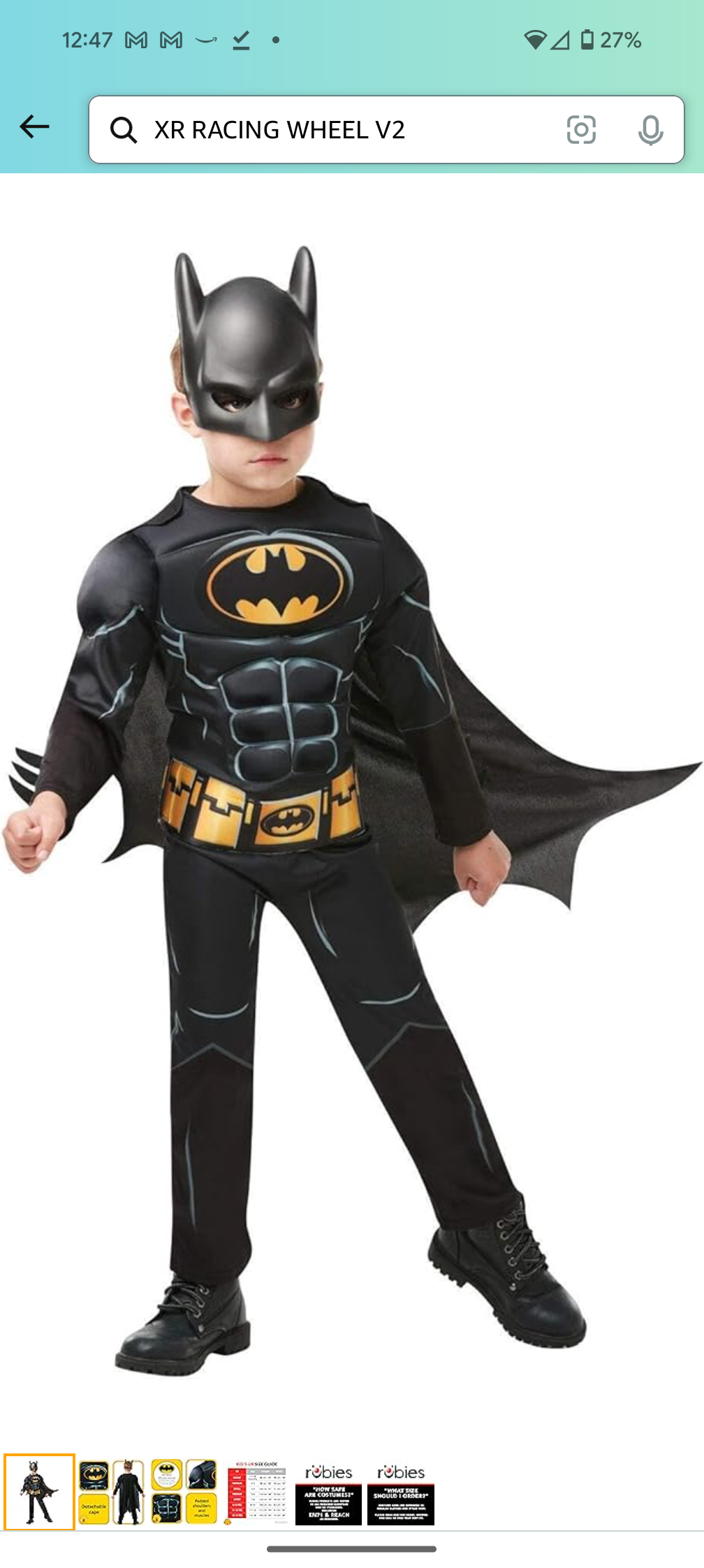 Batman Fancy Dress Costume with Belt, Mask & Cape - Age  9-10 Years