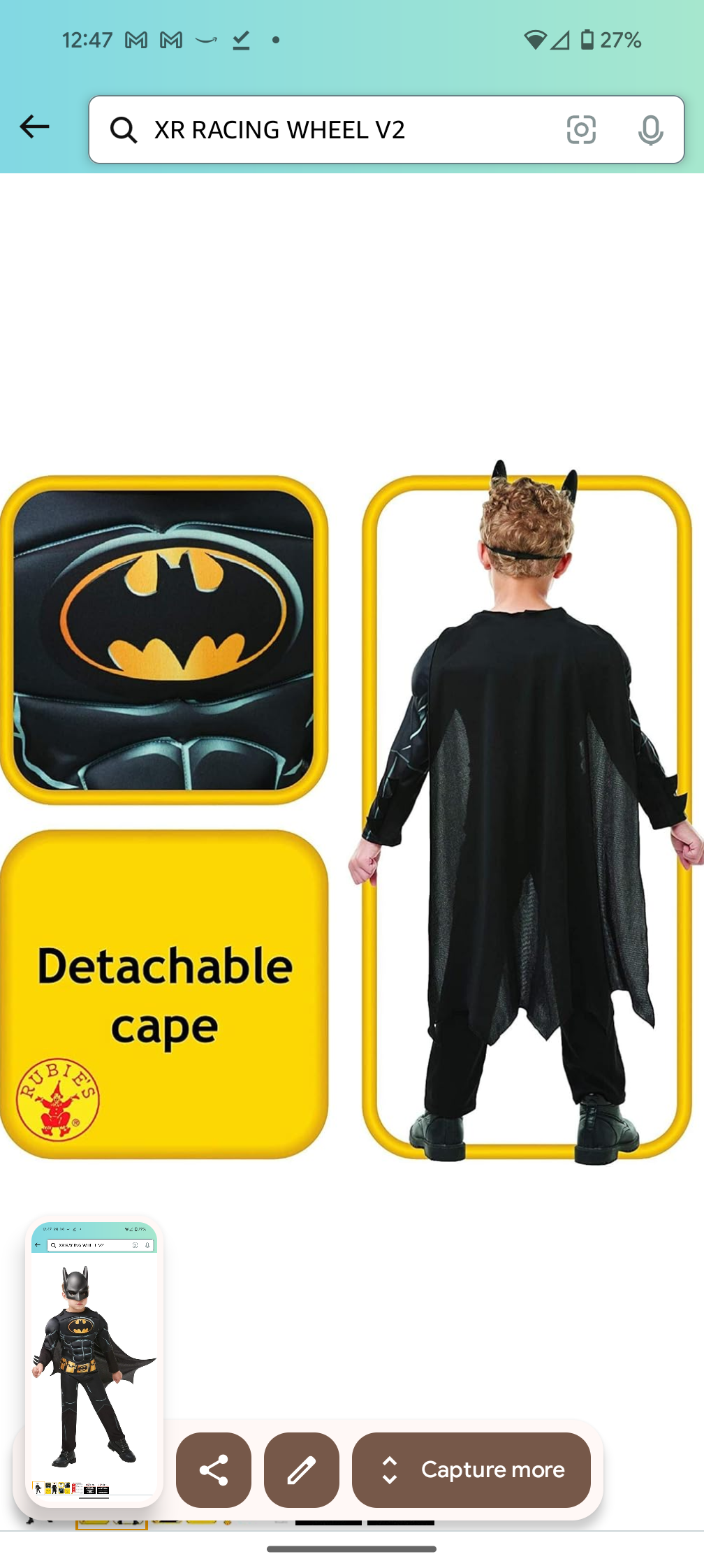 Batman Fancy Dress Costume with Belt, Mask & Cape - Age  9-10 Years