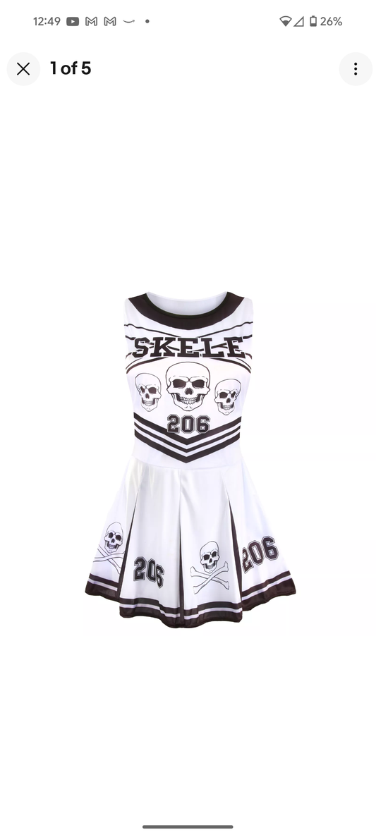 LADIES SKELETON CHEERLEADER DRESS ADULTS HALLOWEEN COSTUME FANCY DRESS SCARY XXL