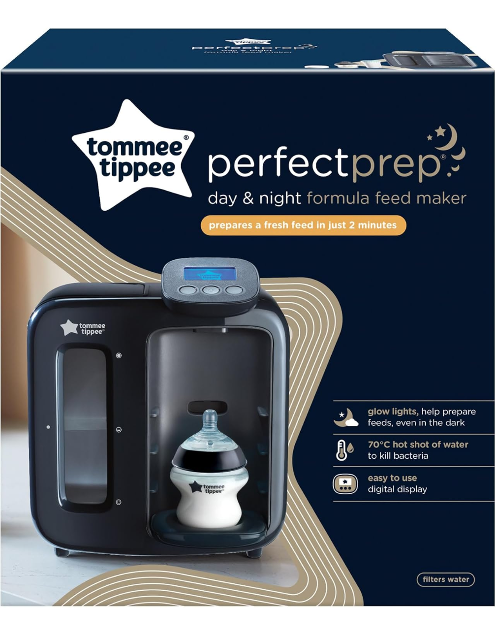 Tommee Tippee Perfect Prep Day & Night, Baby Bottle Maker Machine with Digital Display and Adjustable Volume, Black