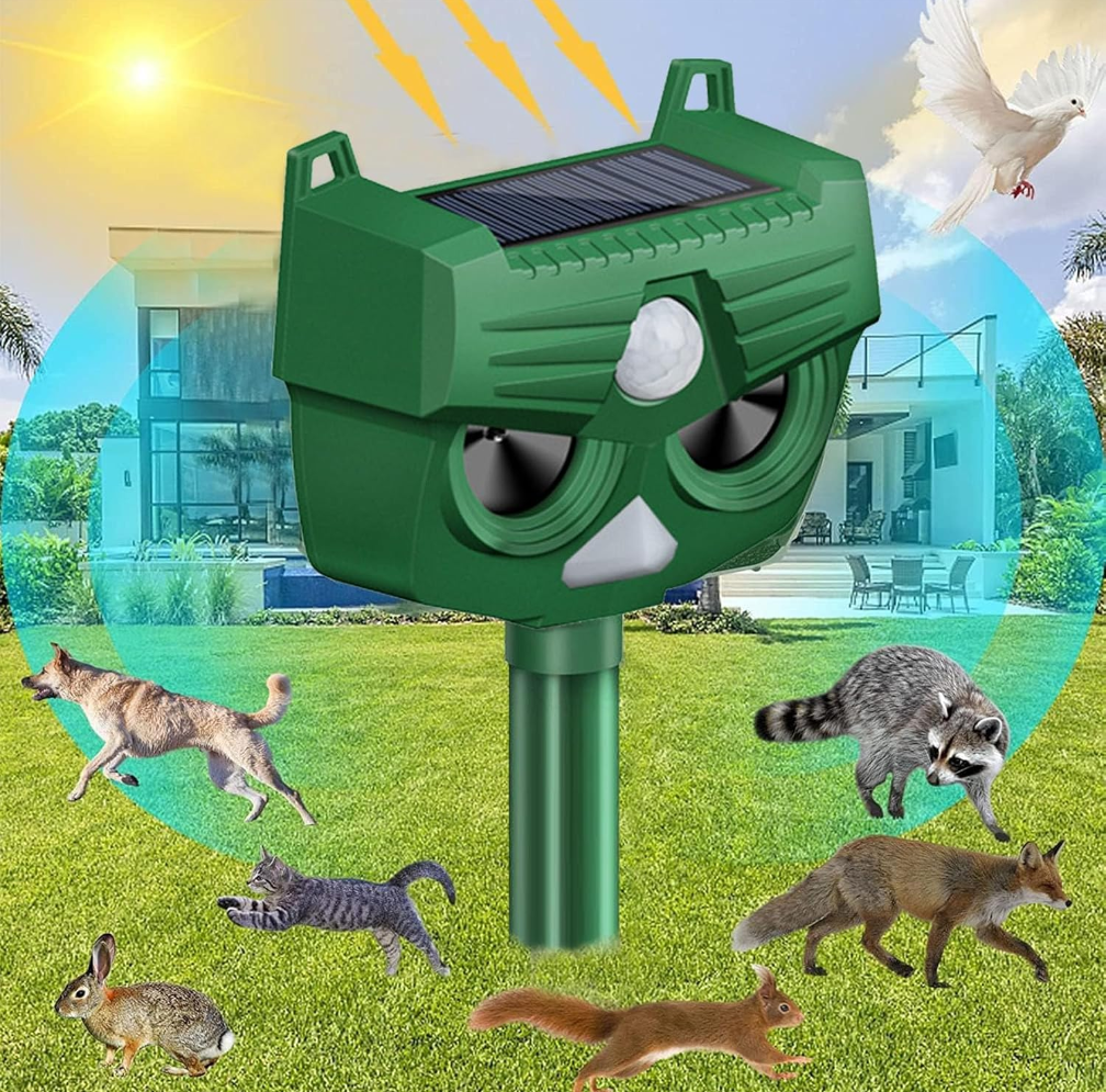 Cat Repellent, 2024 Upgraded Ultrasonic Animal Repeller, 5 Modes Solar and Rechargable Animal Deterrent for Deer Dog Rabbit Skunk Bird for Garden Outdoors (RC545)