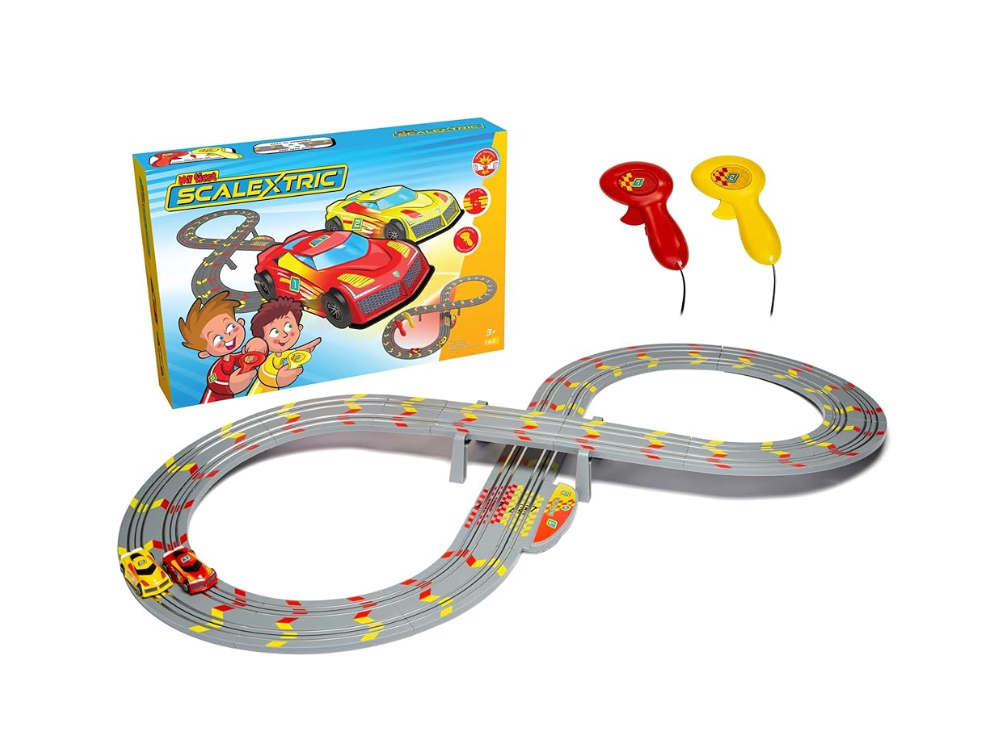 My First Scalextric Racing Track Sets for Kids Ages 3+ - Mains Powered Micro Race Car Set, Toy Cars Race Tracks for Boys. Incl. 1x Speed Track, 2x Racing Cars, 2x Controllers - Kids Toys Gifts