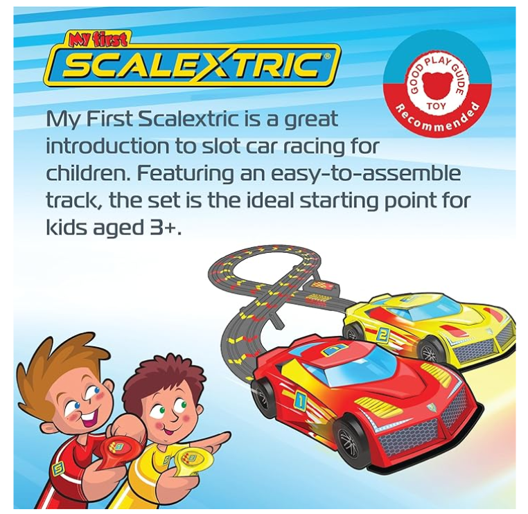 My First Scalextric Racing Track Sets for Kids Ages 3+ - Mains Powered Micro Race Car Set, Toy Cars Race Tracks for Boys. Incl. 1x Speed Track, 2x Racing Cars, 2x Controllers - Kids Toys Gifts