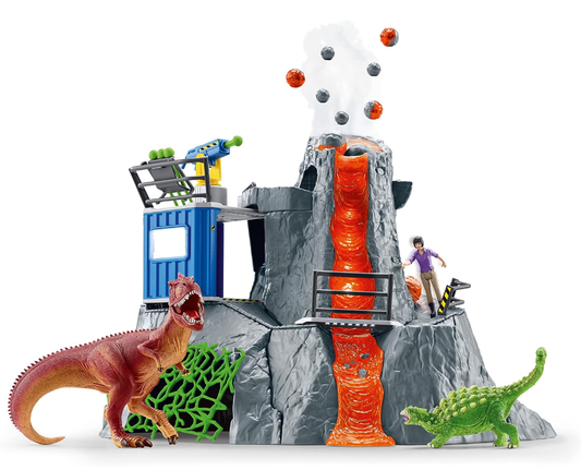 schleich 42564 DINOSAURS Large Volcano Expedition Dinosaur Toy Set with Volcano with LED Light Function and Eruption