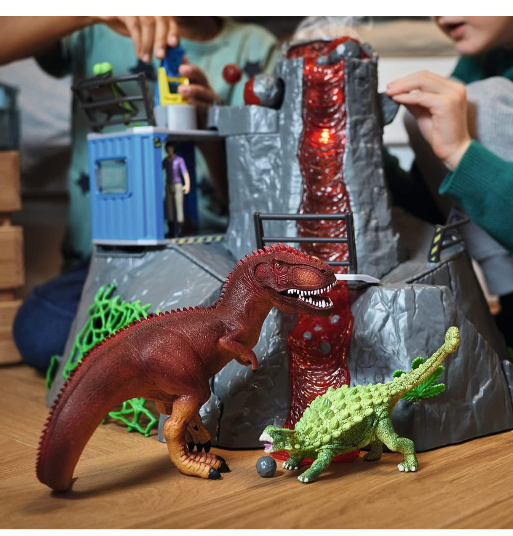 schleich 42564 DINOSAURS Large Volcano Expedition Dinosaur Toy Set with Volcano with LED Light Function and Eruption