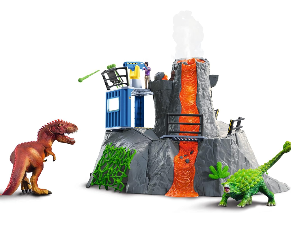 schleich 42564 DINOSAURS Large Volcano Expedition Dinosaur Toy Set with Volcano with LED Light Function and Eruption