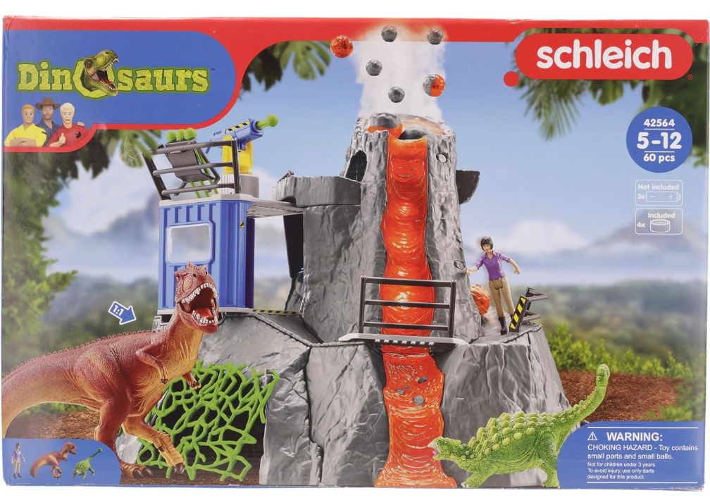 schleich 42564 DINOSAURS Large Volcano Expedition Dinosaur Toy Set with Volcano with LED Light Function and Eruption