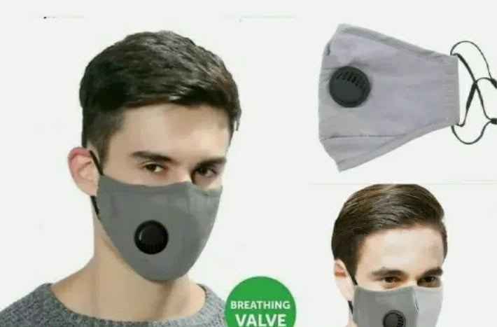 Cotton Face Mask Breathable Valve Reusable Washable Nose Mouth Mask Unisex Grey